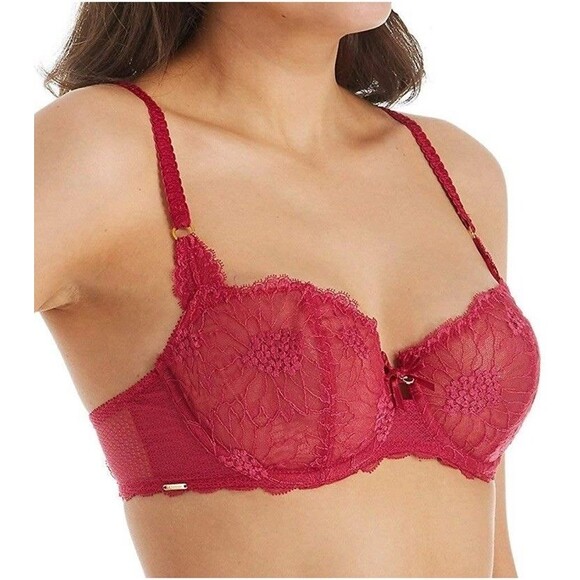 Chantelle Opera Demi Bra 1275 Red Floral Lace 34D - Picture 1 of 6